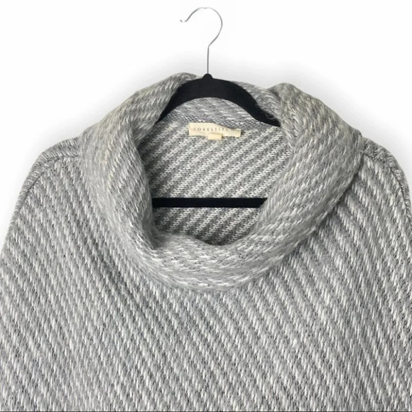 Lovestitch Grey & White Angora Wool Blend Turtle Neck Open Sleeve Poncho - Picture 3 of 8